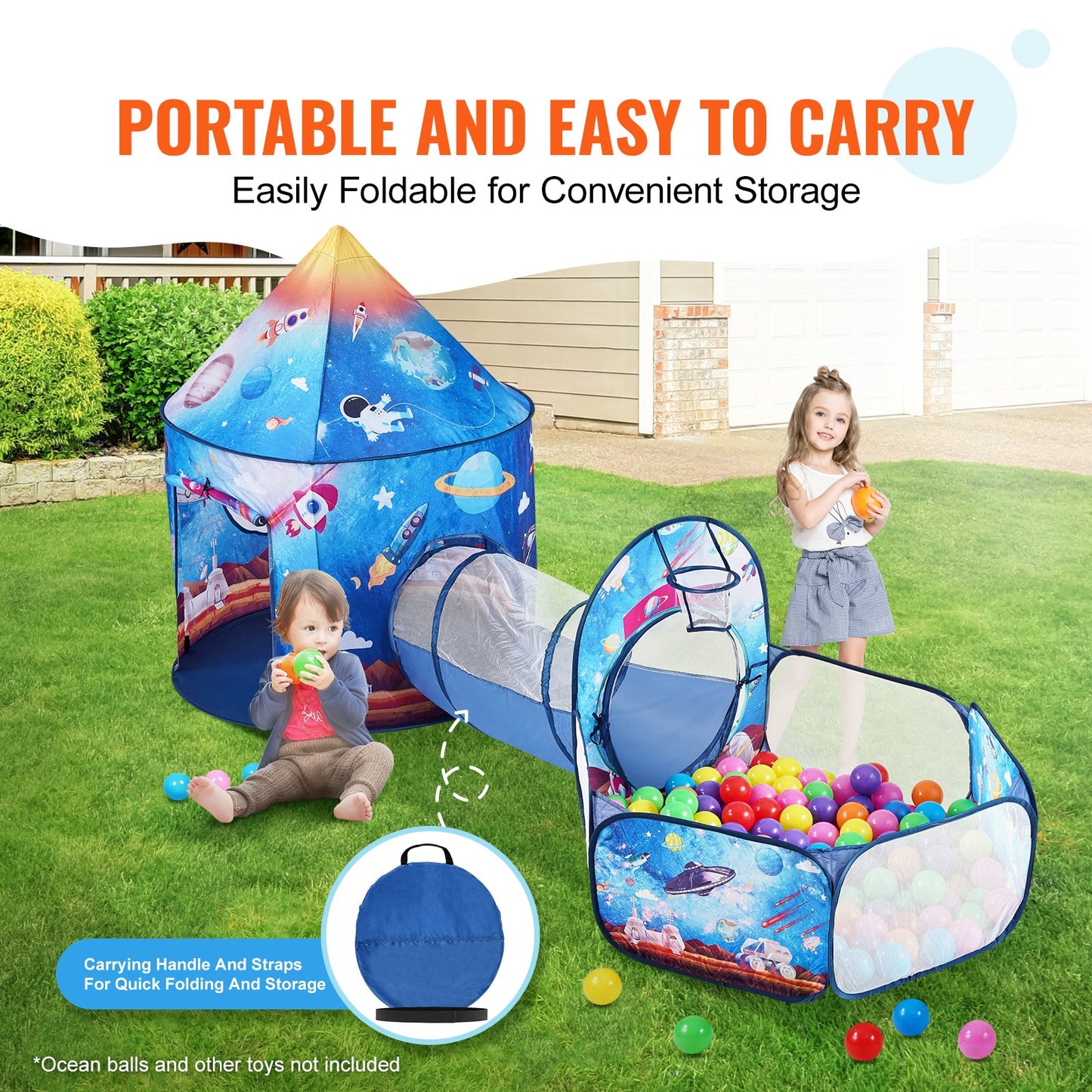 Kids 3-in-1 Play Tent Tunnel Set Indoor Outdoor Pop Up Crawl Tent for Toddlers