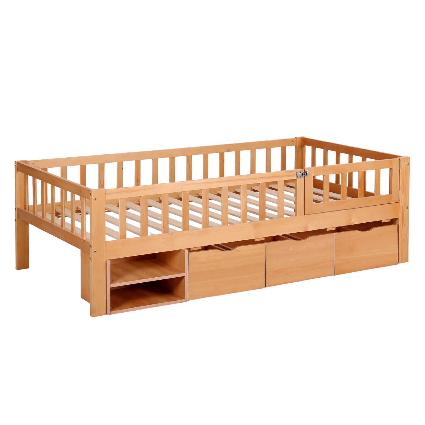 Artiss Montessori Single Bed Frame with Storage Drawers & Safety Rail for Toddlers