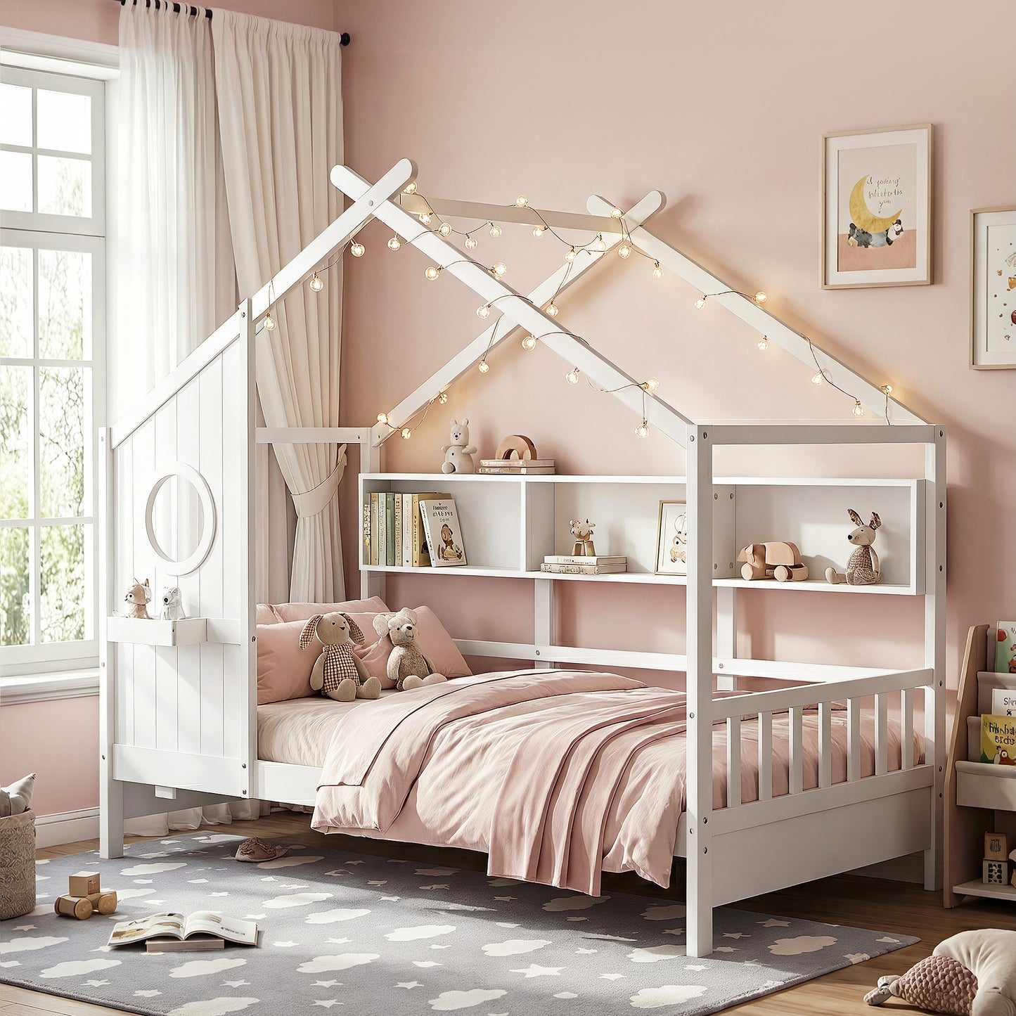 Artiss Montessori House Bed Frame with Storage Shelf & Safety Rail