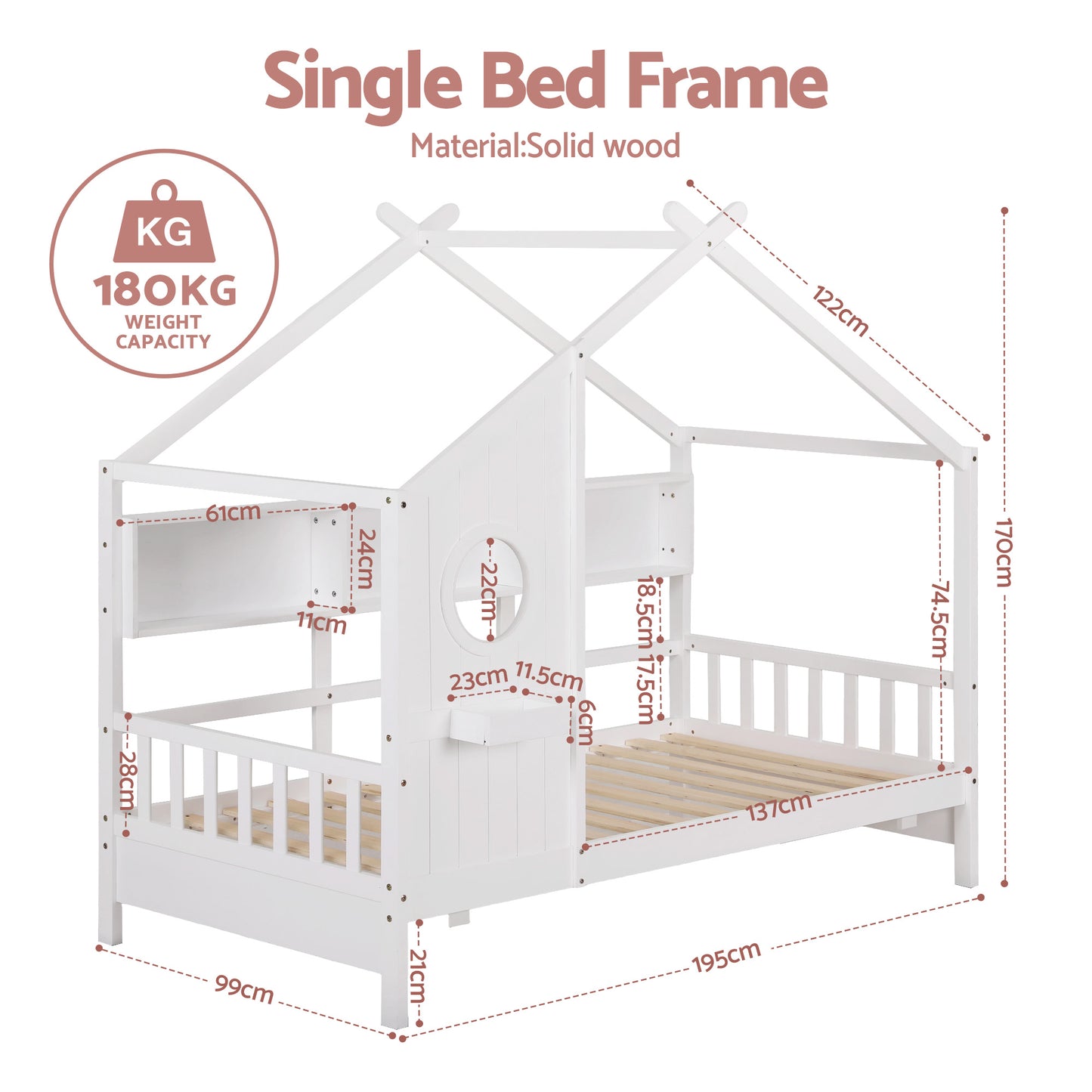 Artiss Montessori House Bed Frame with Storage Shelf & Safety Rail