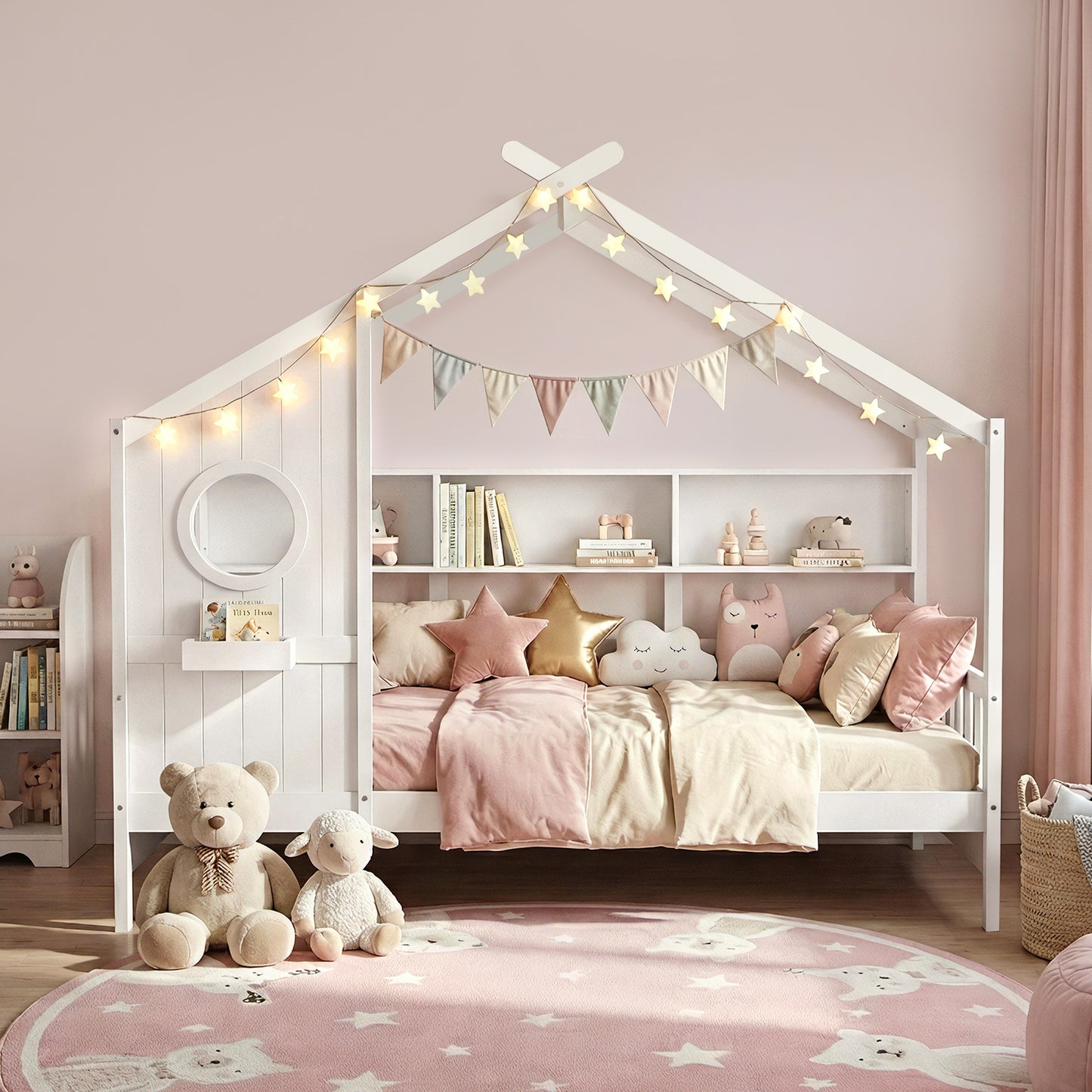 Artiss Montessori House Bed Frame with Storage Shelf & Safety Rail