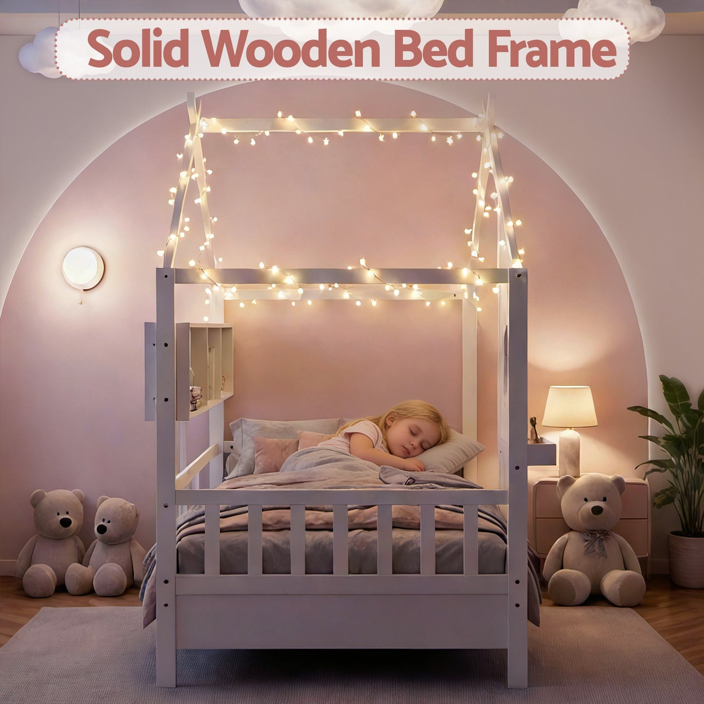 Artiss Montessori House Bed Frame with Storage Shelf & Safety Rail