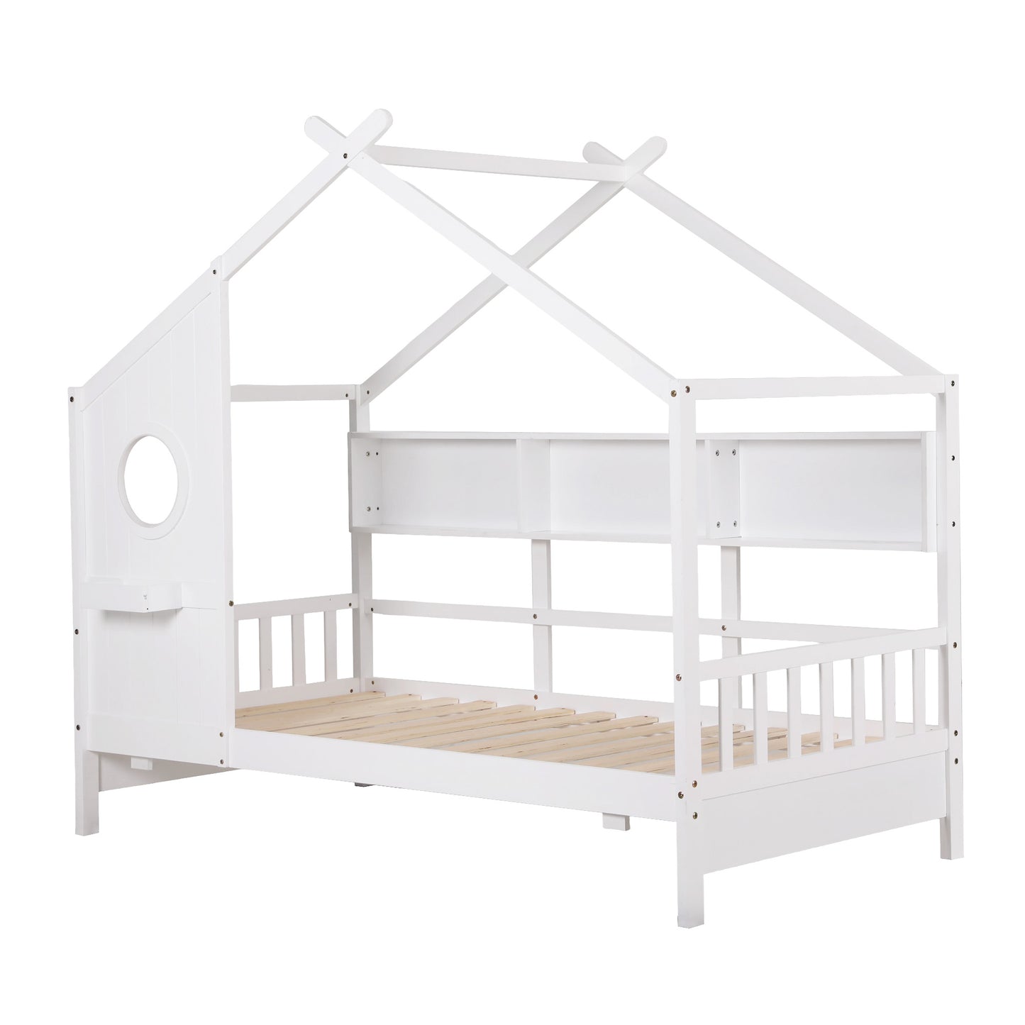 Artiss Montessori House Bed Frame with Storage Shelf & Safety Rail