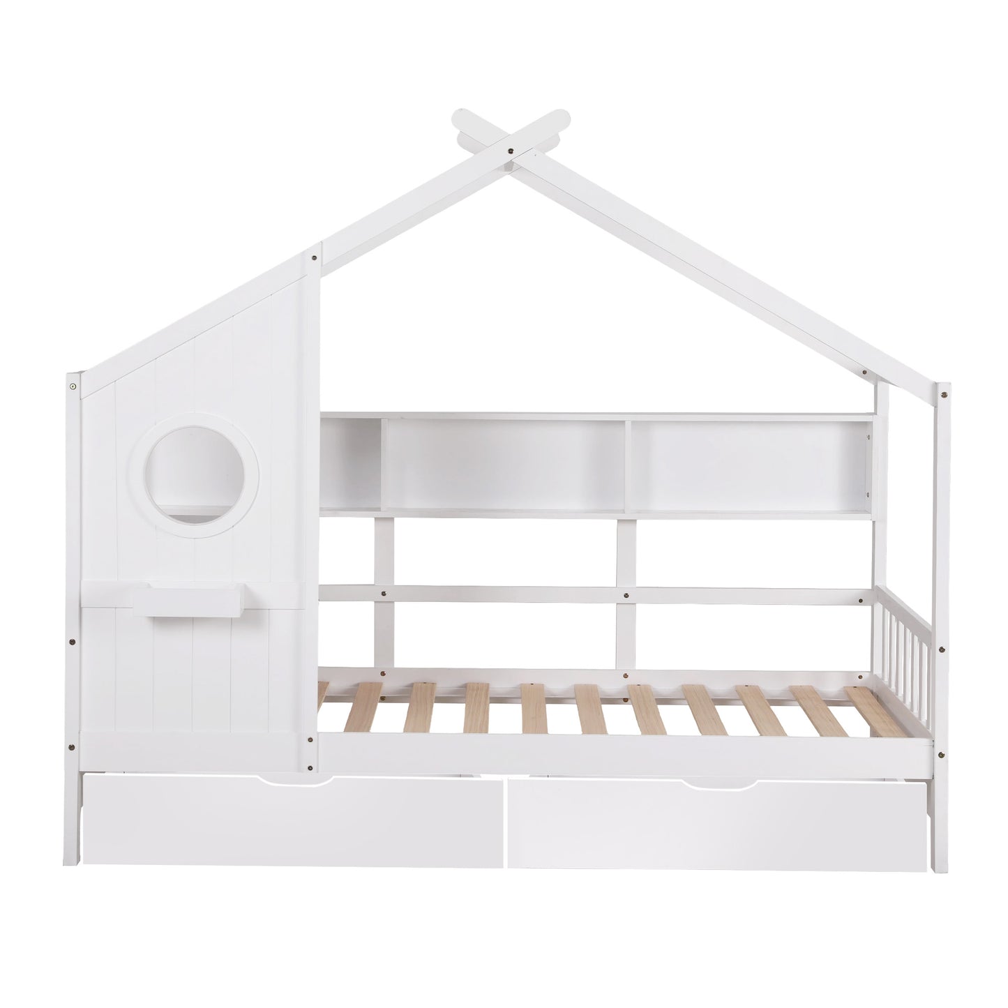 Artiss Montessori House Bed with Storage Drawers & Bookshelf – Kids Single Floor Bed Frame White