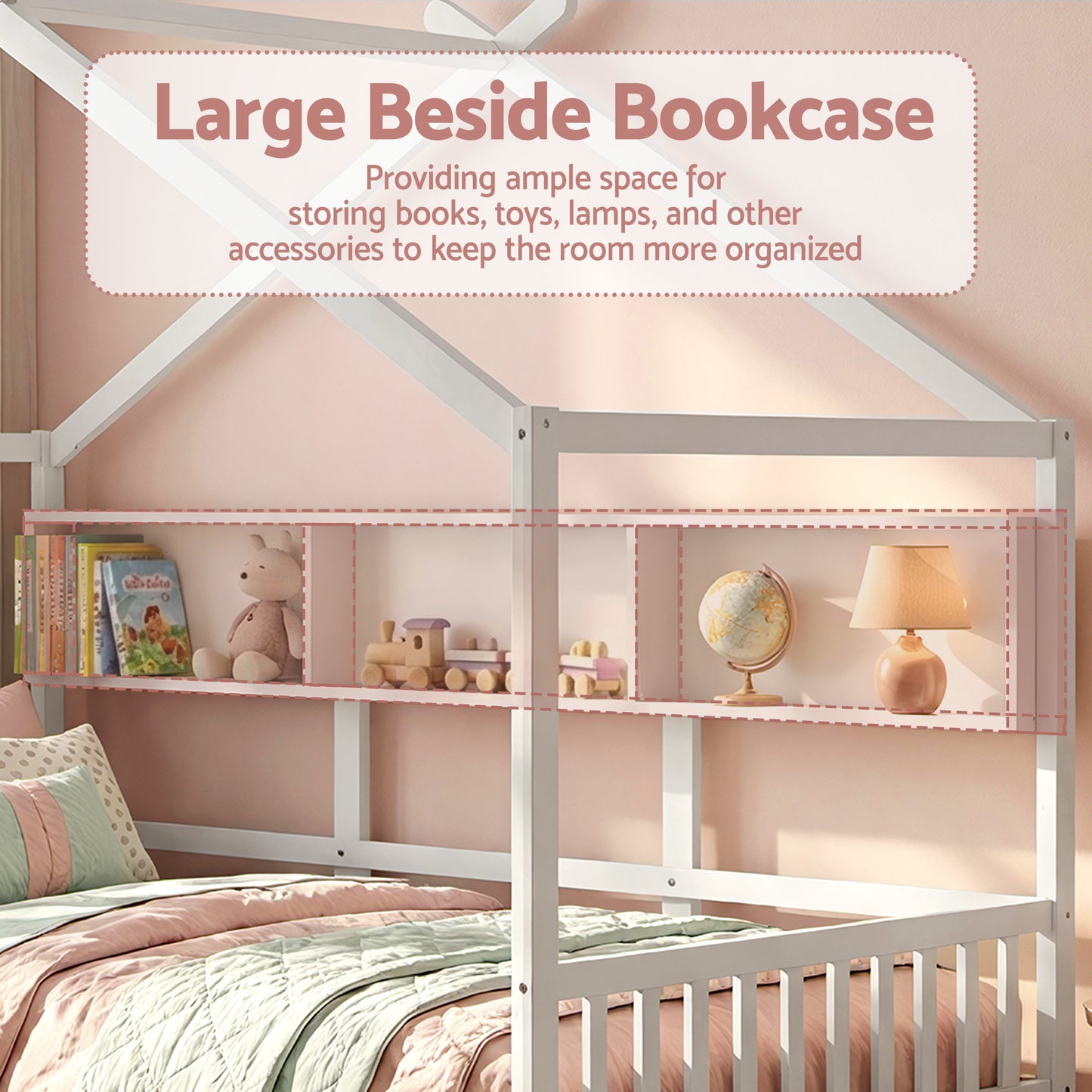 Artiss Montessori House Bed with Storage Drawers & Bookshelf – Kids Single Floor Bed Frame White