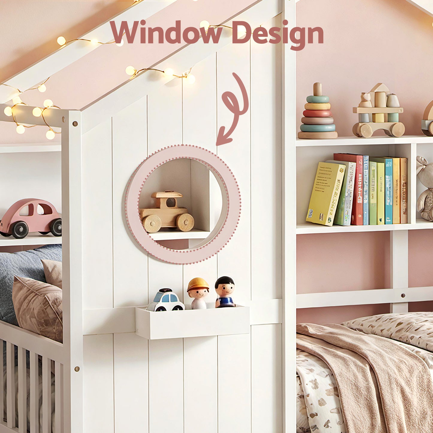Artiss Montessori House Bed with Storage Drawers & Bookshelf – Kids Single Floor Bed Frame White