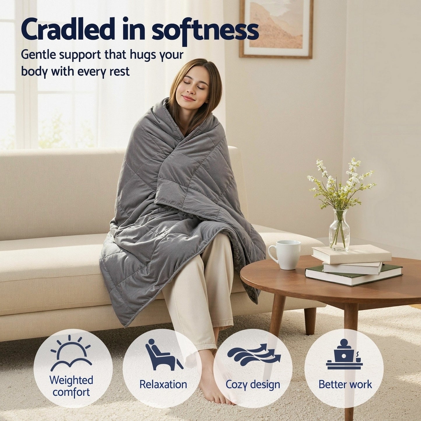 Giselle Bedding 4.5KG Weighted Blanket Sherpa Fleece Comfort Blanket Grey 104x152cm
