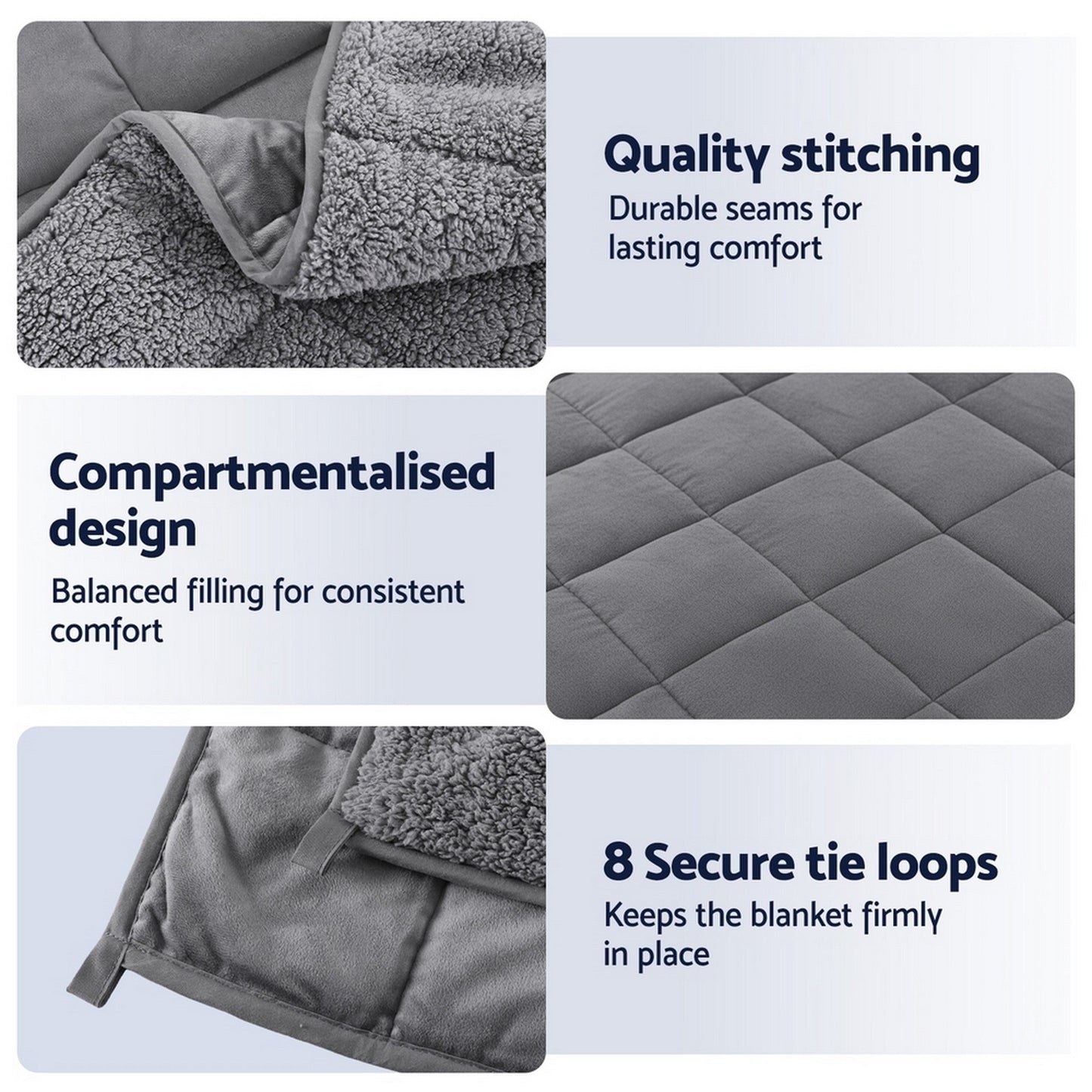 Giselle Bedding 4.5KG Weighted Blanket Sherpa Fleece Comfort Blanket Grey 104x152cm