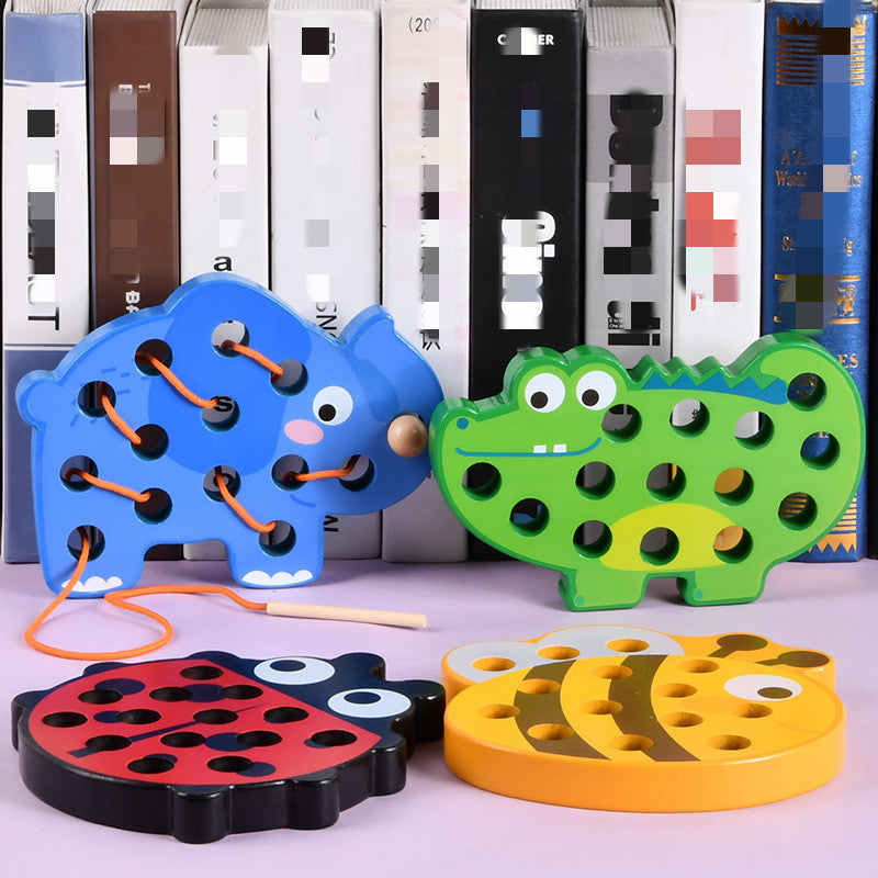 Montessori Wooden Animal Threading Board – Fine Motor & Coordination Development (Ages 3–6 Years)