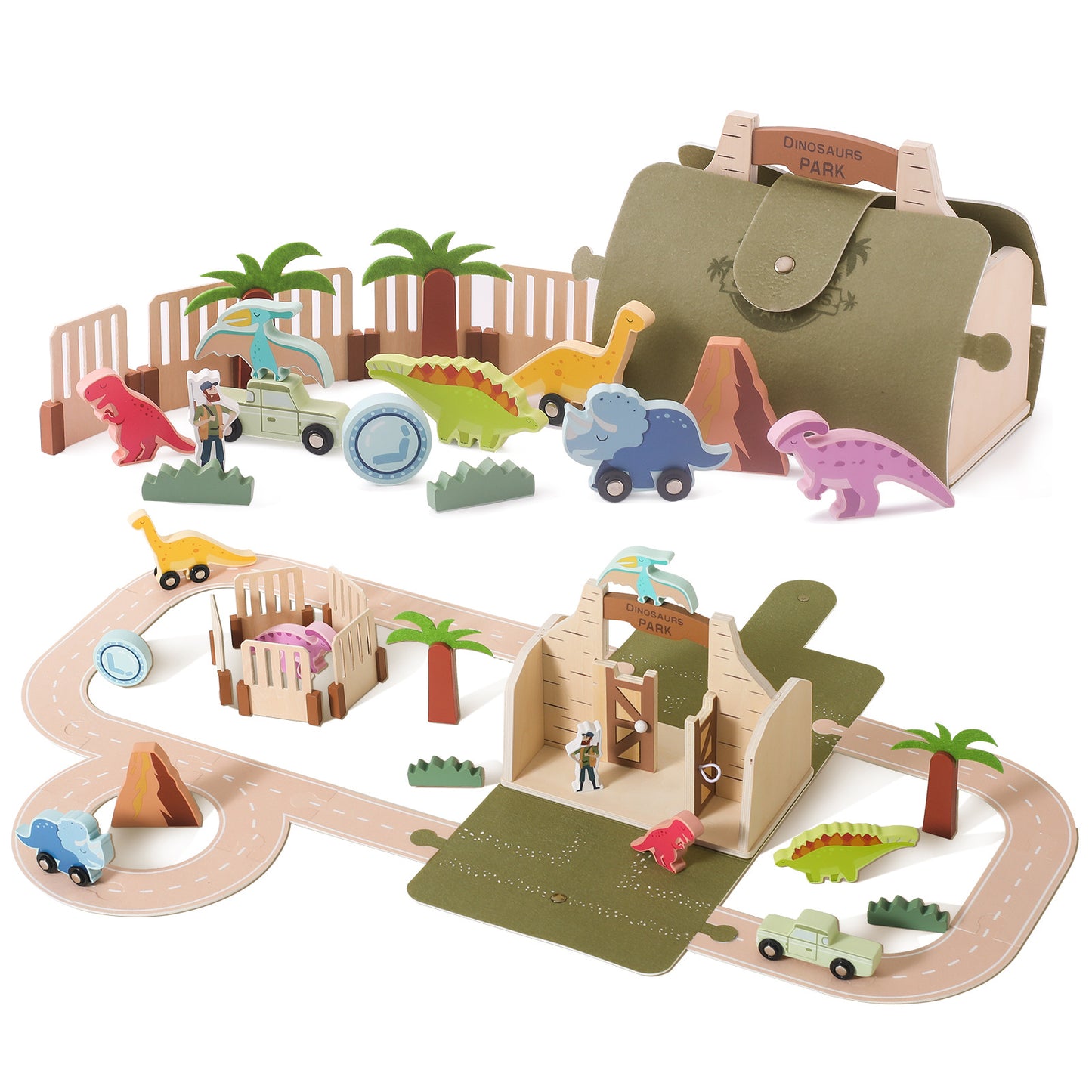 Wooden Dinosaur Adventure Playset (Ages 2–6+)