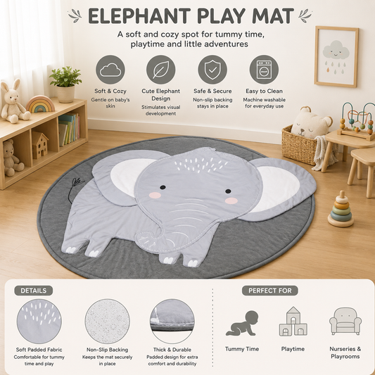 Round Baby Crawling Play Mat 90cm – Soft Padded Cotton Animal Floor Rug for Babies & Toddlers