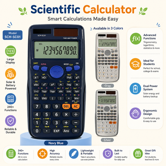 240 Function Scientific Calculator with 2-Line LCD Display for Students Use