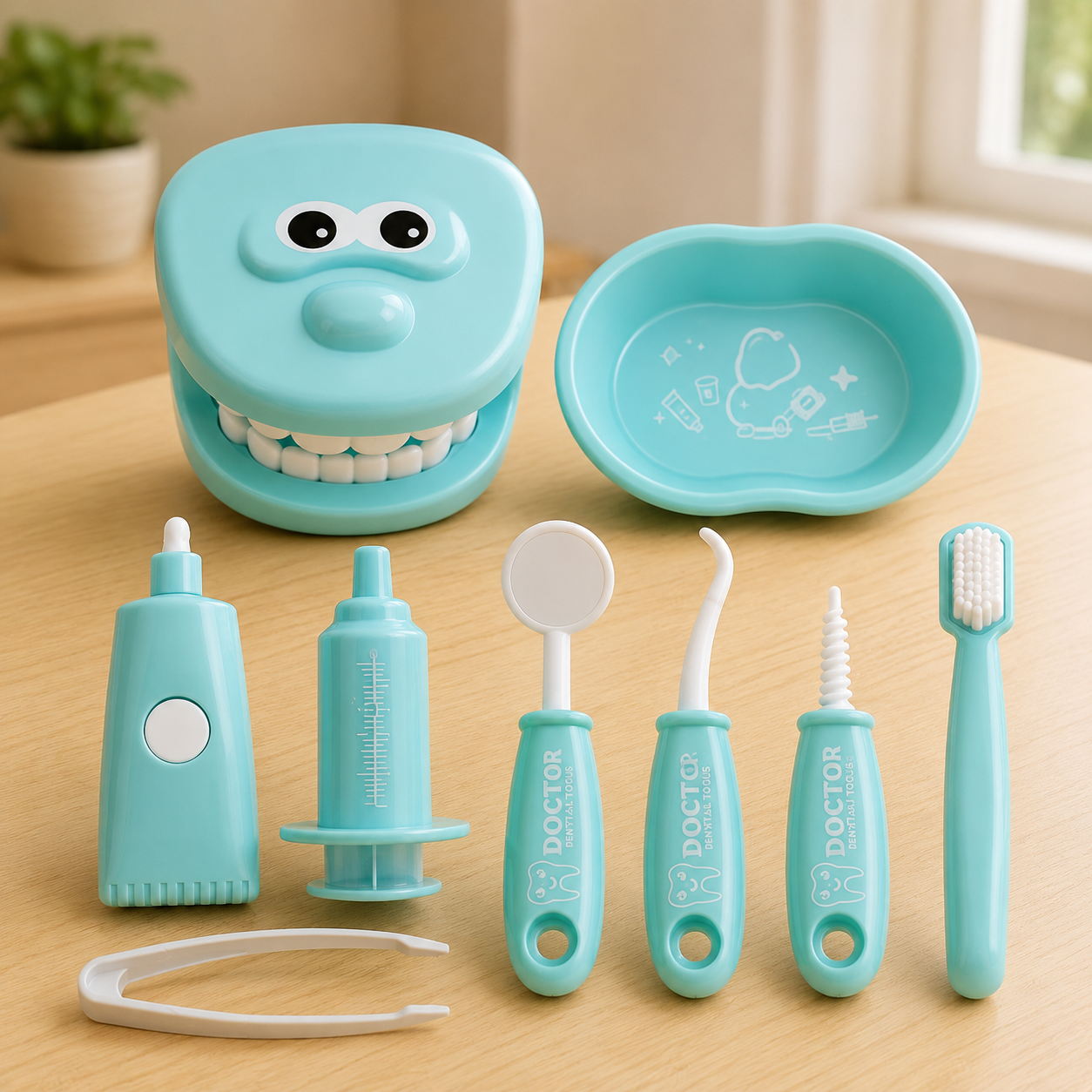 9 Piece Kids Dentist Pretend Play Set – Educational Dental Toy Kit with Teeth Model & Tools