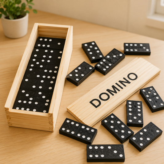 Traditional Wooden Domino Set – 28 Piece Family Board Game with Storage Case