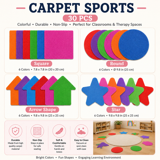 30PCS Classroom Carpet Spot Markers – Non-Slip Sitting Dots & Shapes for Kids Learning Activities