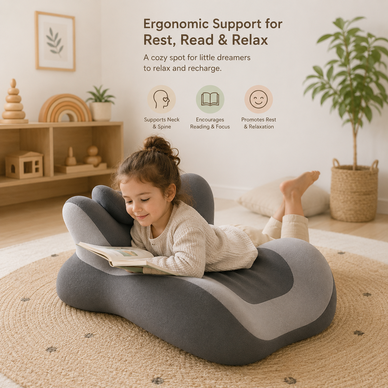 Ergonomic Reading Pillow & Tablet Support Cushion for Relaxation and Hands-Free Viewing