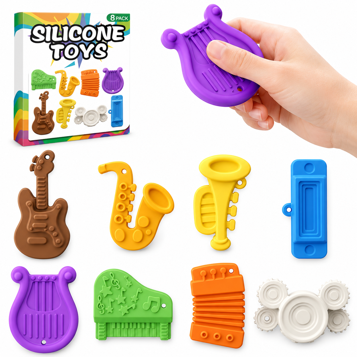 Chenxi Musical Sensory Stone Toys – 8 Piece Magnetic Silicone Fidget Set