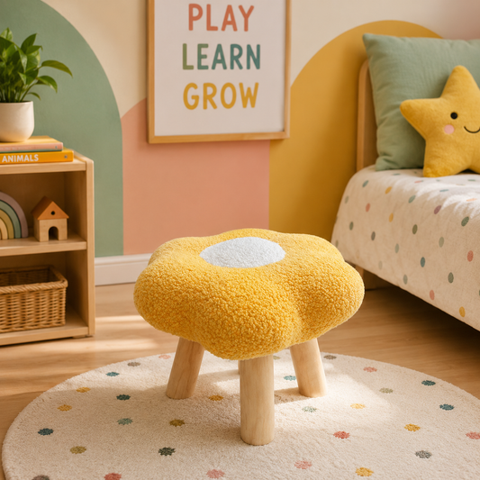Flower Stool Chair – Plush Low Seating Footrest & Decorative Ottoman Yellow
