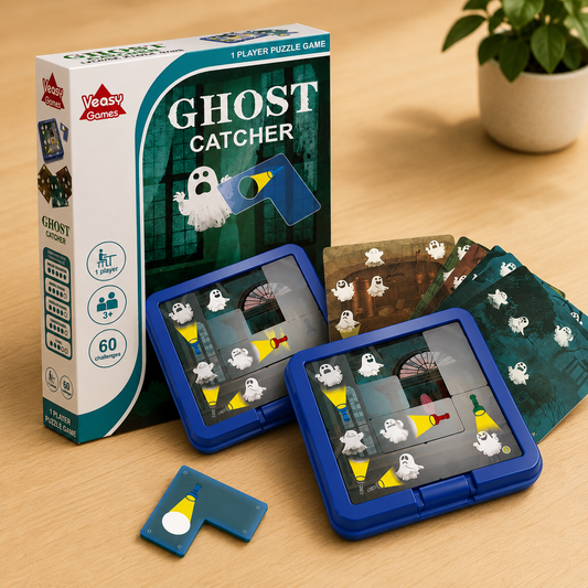 Ghost Catcher Logic Puzzle Game – 60 Challenge Educational Brain Teaser with Flashlight Puzzle Pieces