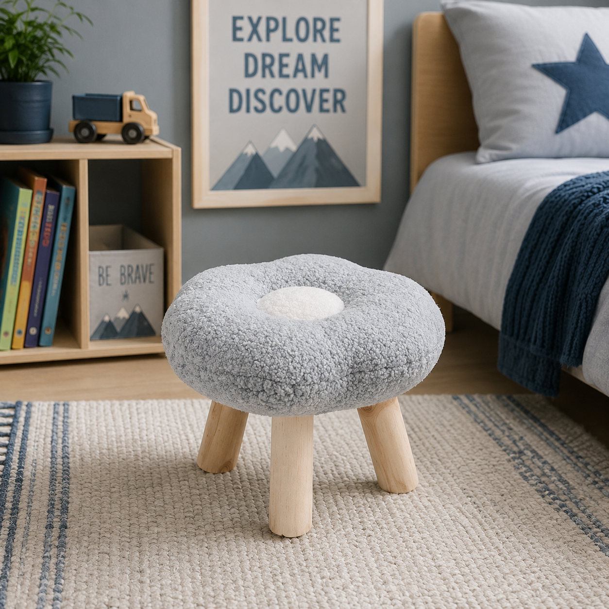 Flower Stool Chair – Plush Ottoman Footrest & Decorative Low Seat (Gray)