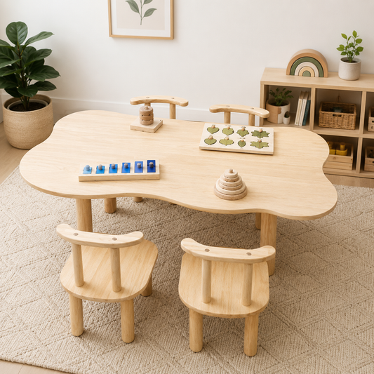 Child hardwood cloud table with 4 chairs