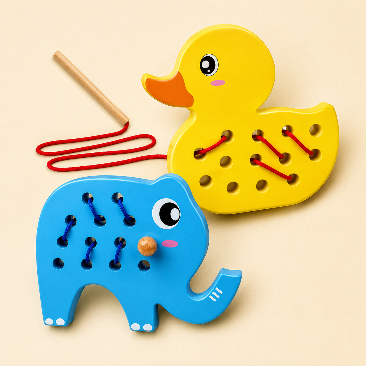 Large Montessori Wooden Lacing Toys for Fine Motor Skill Development