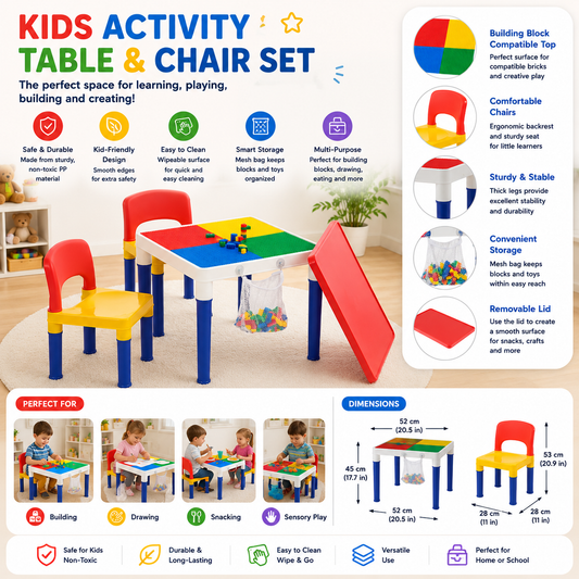 Children’s 2-in-1 Building Blocks Table & Chairs Set with 100 Blocks
