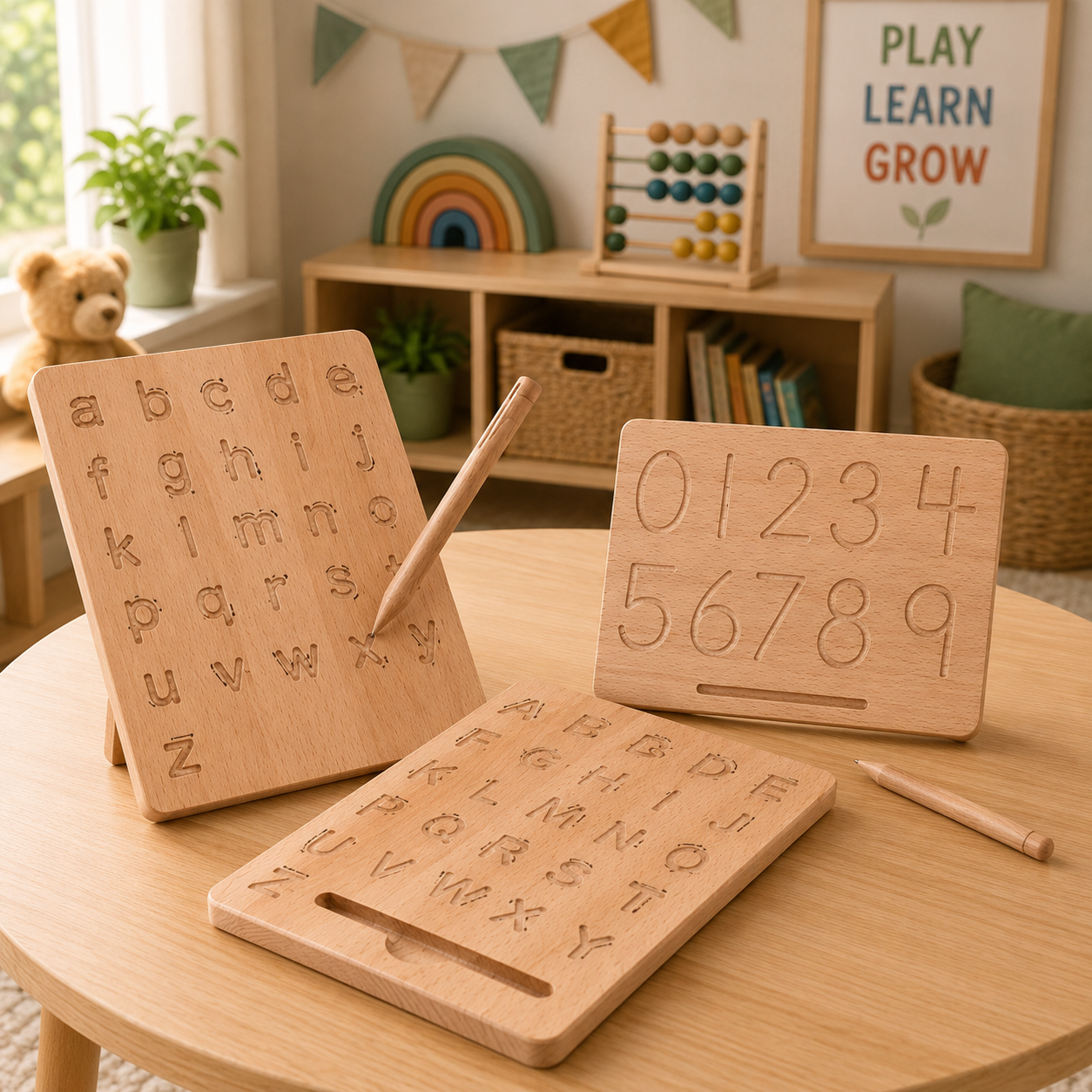 Montessori Wooden Alphabet & Number Tracing Board | Sensory Writing Practice Toy
