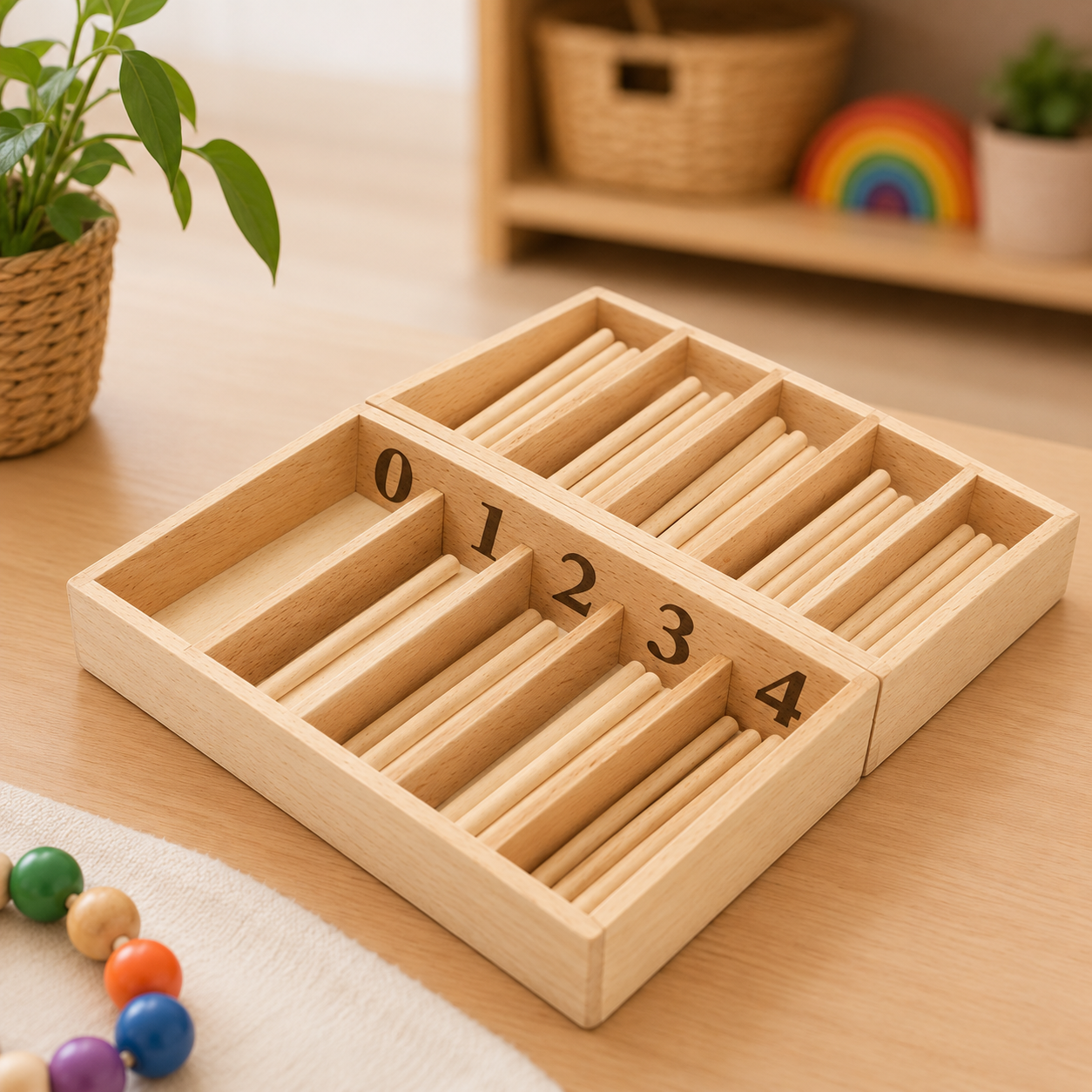 Montessori Wooden Spindle Box Math Learning Set – Counting & Number Recognition Activity