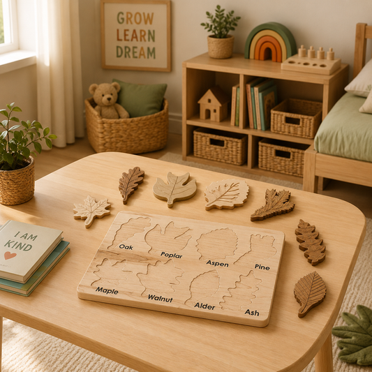 Montessori Wooden Leaf Matching Puzzle | Nature-Themed STEM Learning Toy