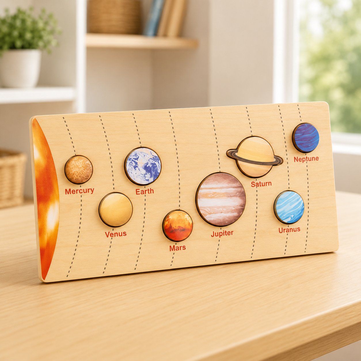 Wooden Solar System Puzzle for Kids – Educational Eight Planets Matching Toy