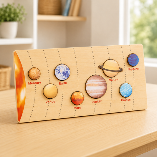 Wooden Solar System Puzzle for Kids – Educational Eight Planets Matching Toy