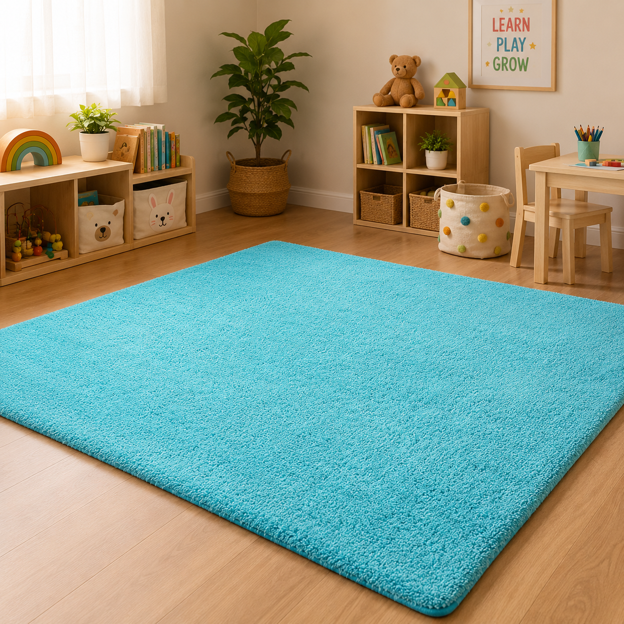 200x140cm Turquoise Shag Rug – Soft Non-Slip Plush Area Rug