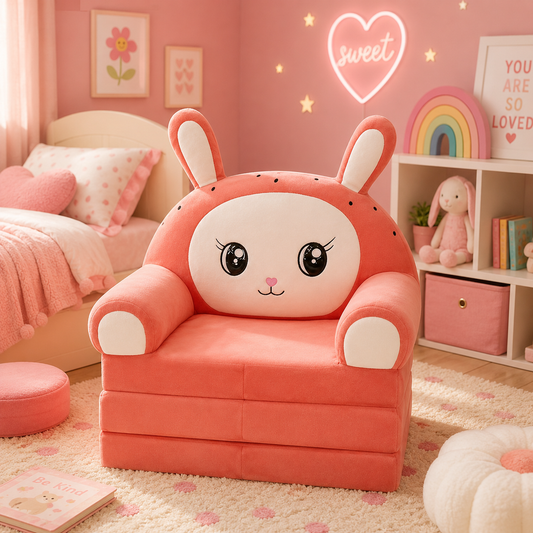 2-in-1 Foldable Kids Sofa Bed – Cartoon Plush Lounge Chair for Toddlers & Children