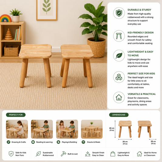 Classic Kids Wooden Stools Set of 2 | Montessori Hardwood Stools